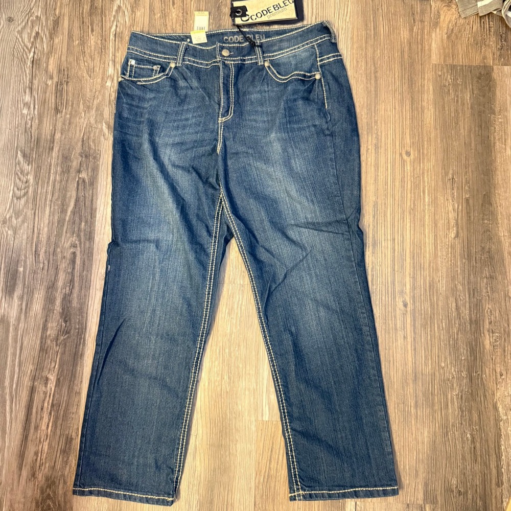 Y2K McBling Rhinestone Embroidered Slim Straight Jeans‎ Plus Size 18W Dark
